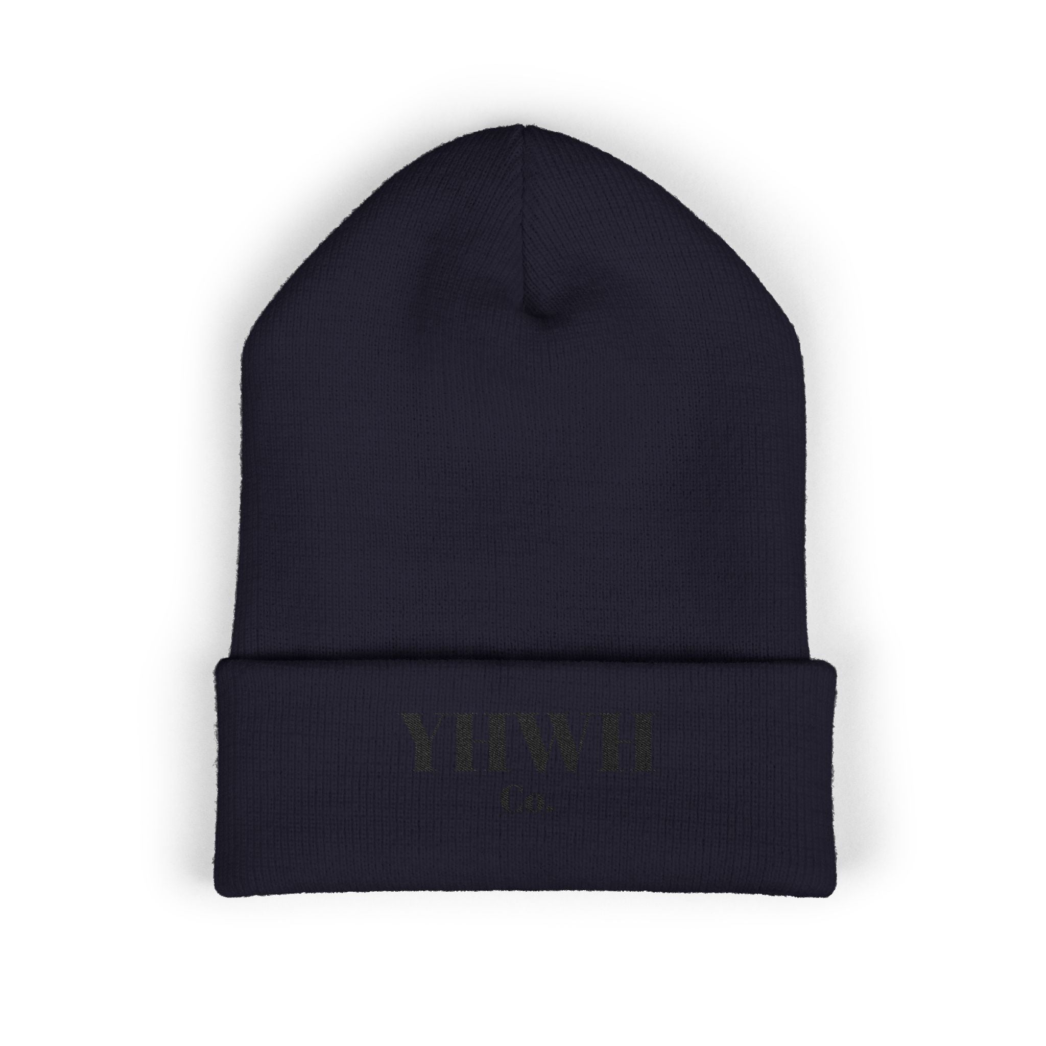 YHWH Co. Embroidered Cuffed Beanie — Minimal Faith Knit Hat