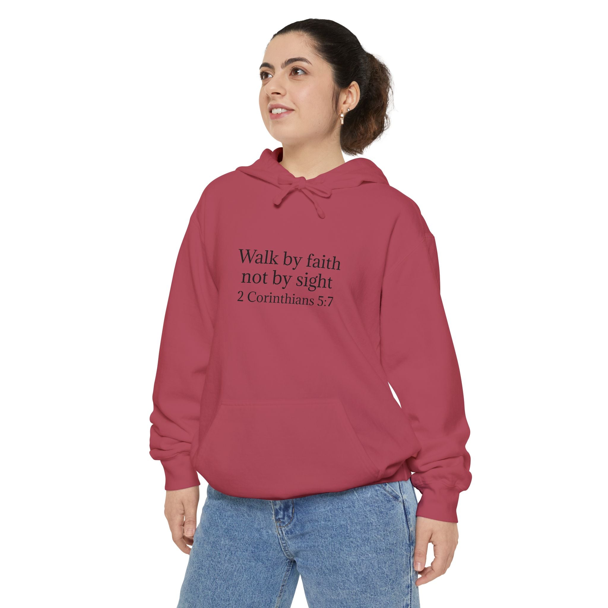 Faith Hoodie — "Walk by faith not by sight" 2 Corinthians 5:7 Christian Pullover