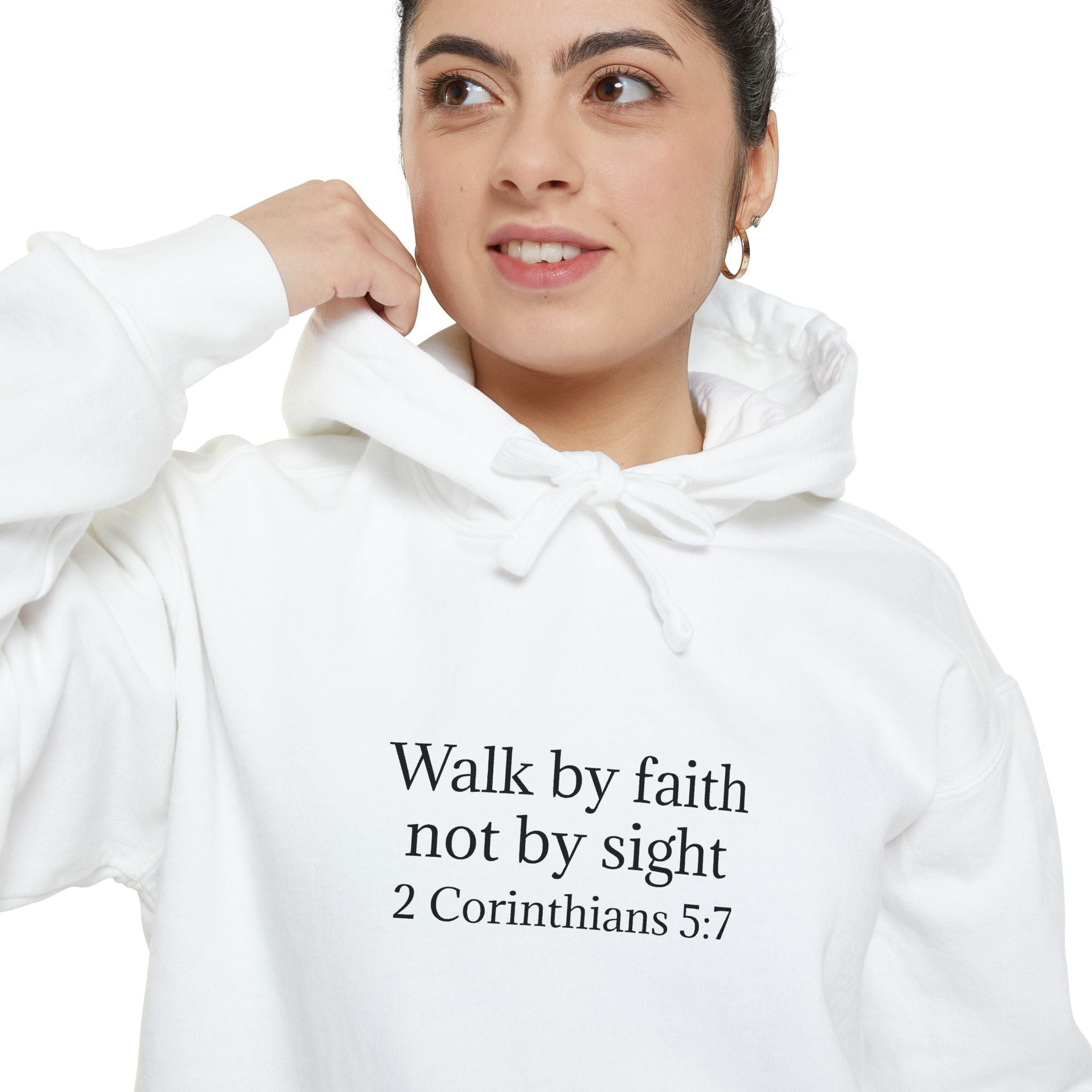 Faith Hoodie — "Walk by faith not by sight" 2 Corinthians 5:7 Christian Pullover