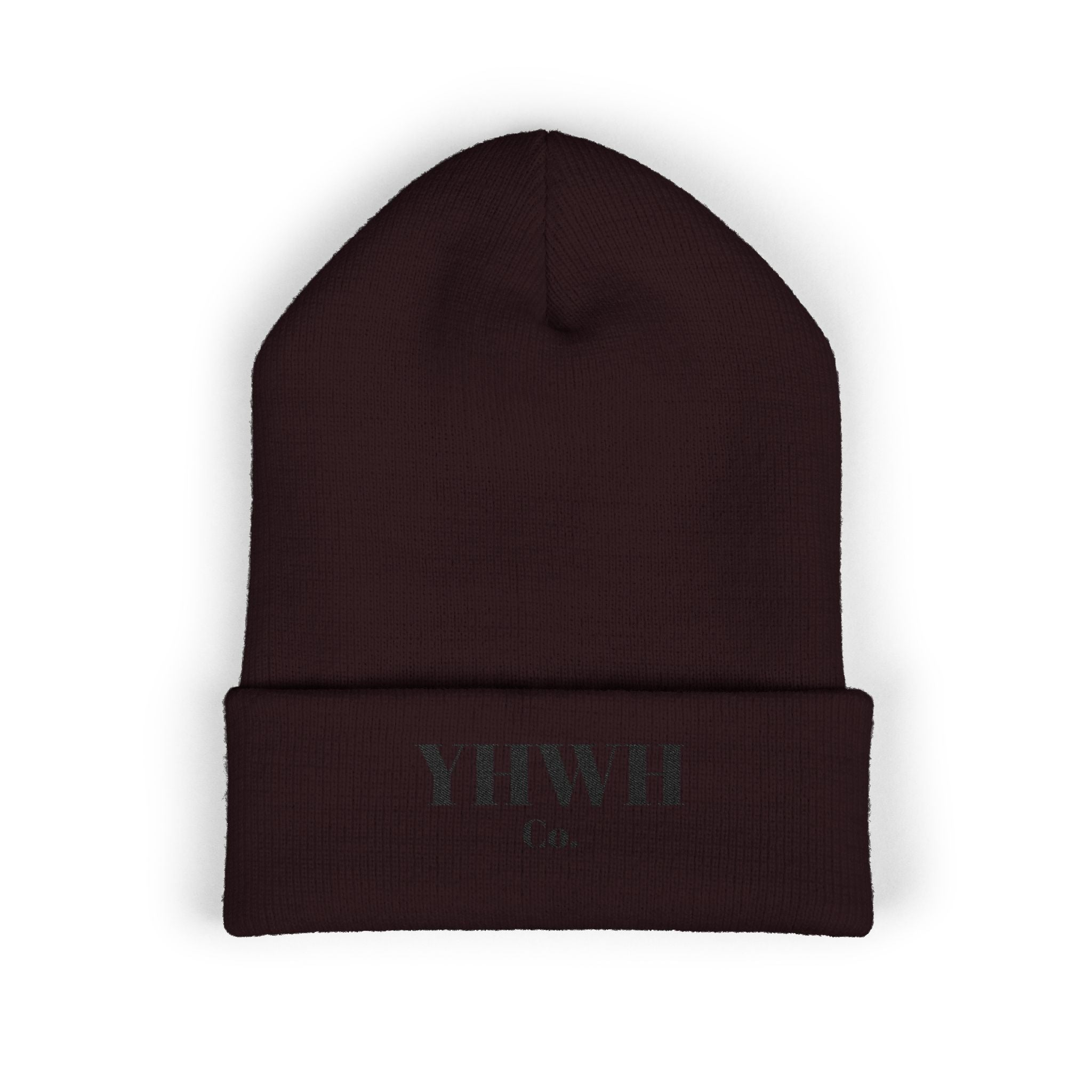 YHWH Co. Embroidered Cuffed Beanie — Minimal Faith Knit Hat