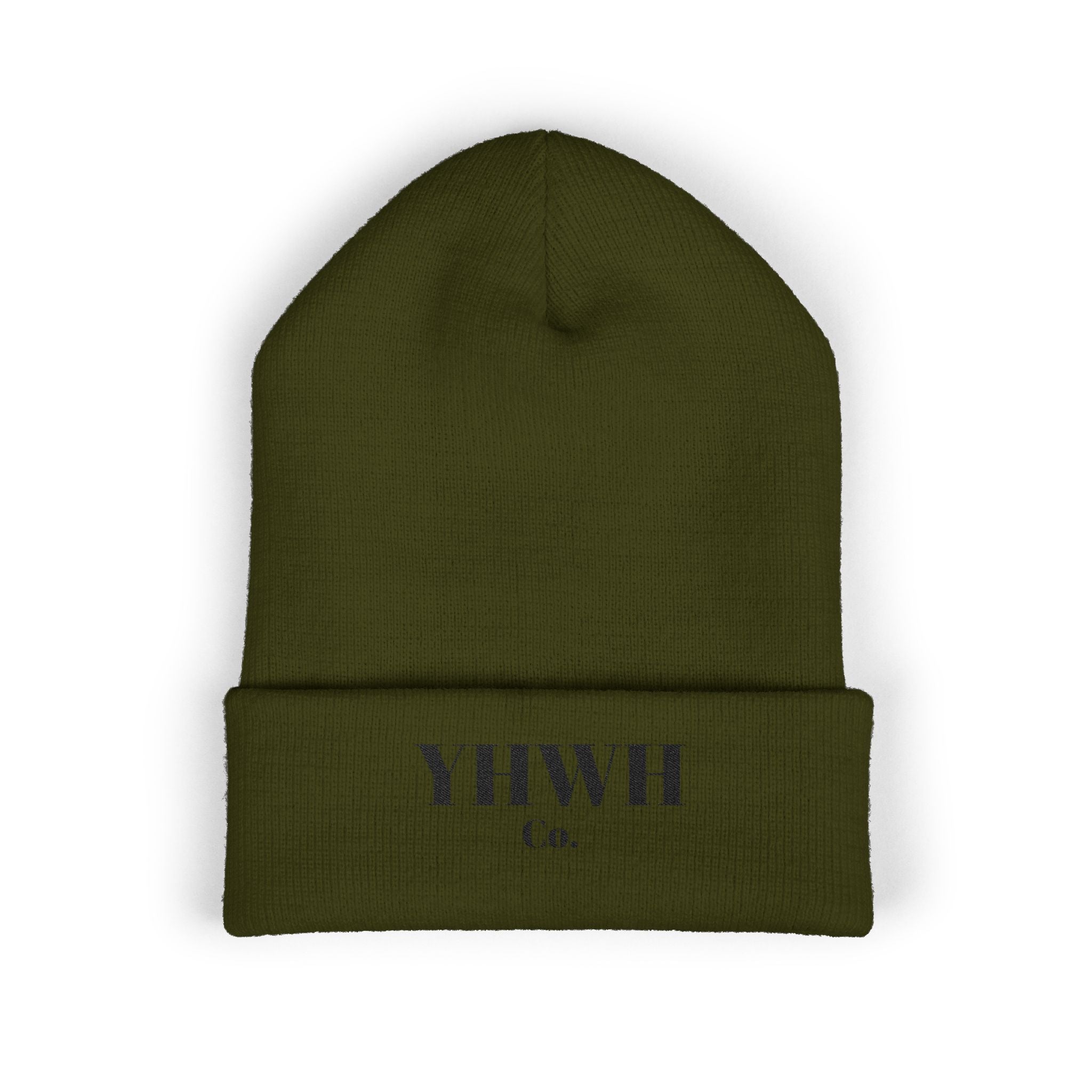 YHWH Co. Embroidered Cuffed Beanie — Minimal Faith Knit Hat