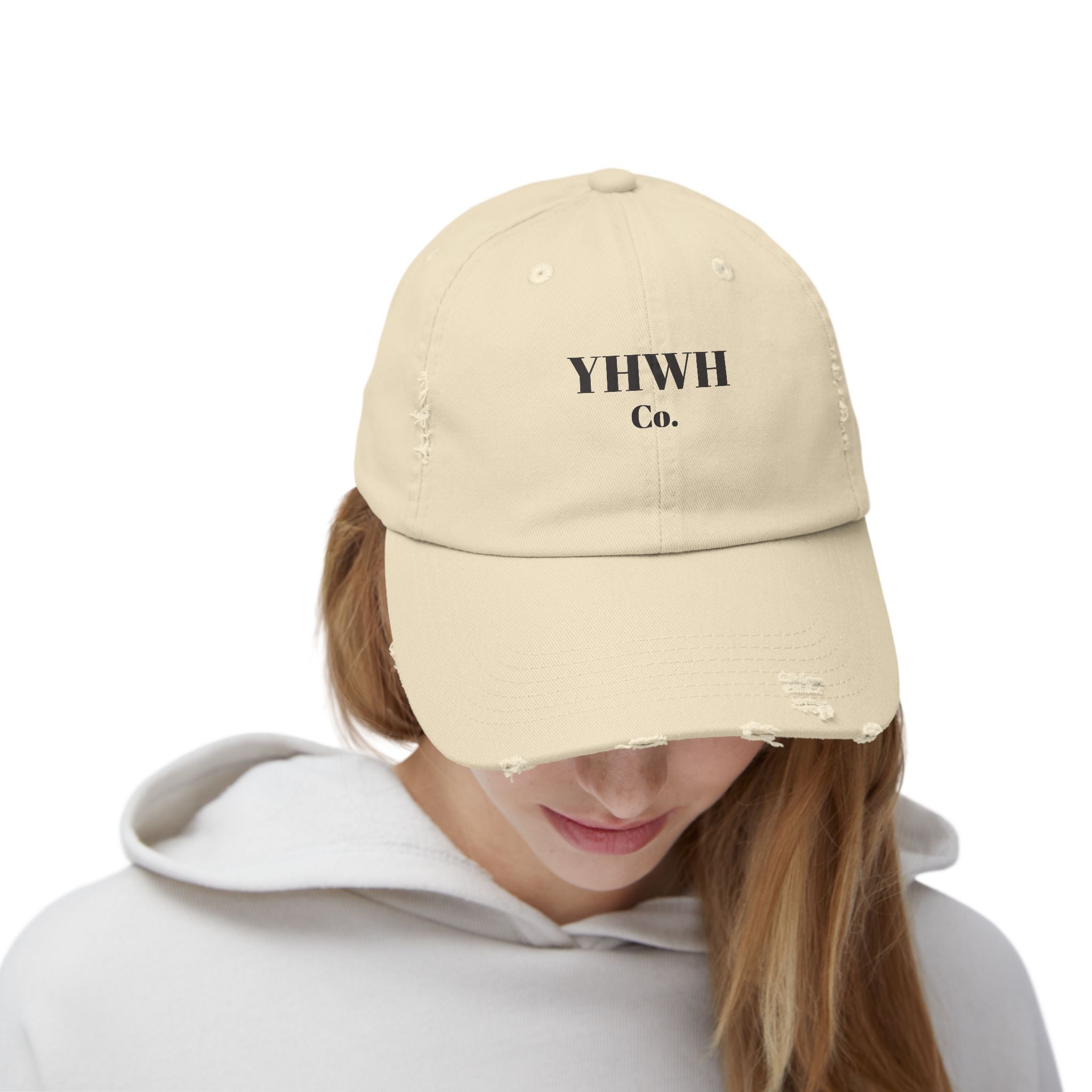YHWH Co. Distressed Baseball Cap — Vintage Religious Logo Hat
