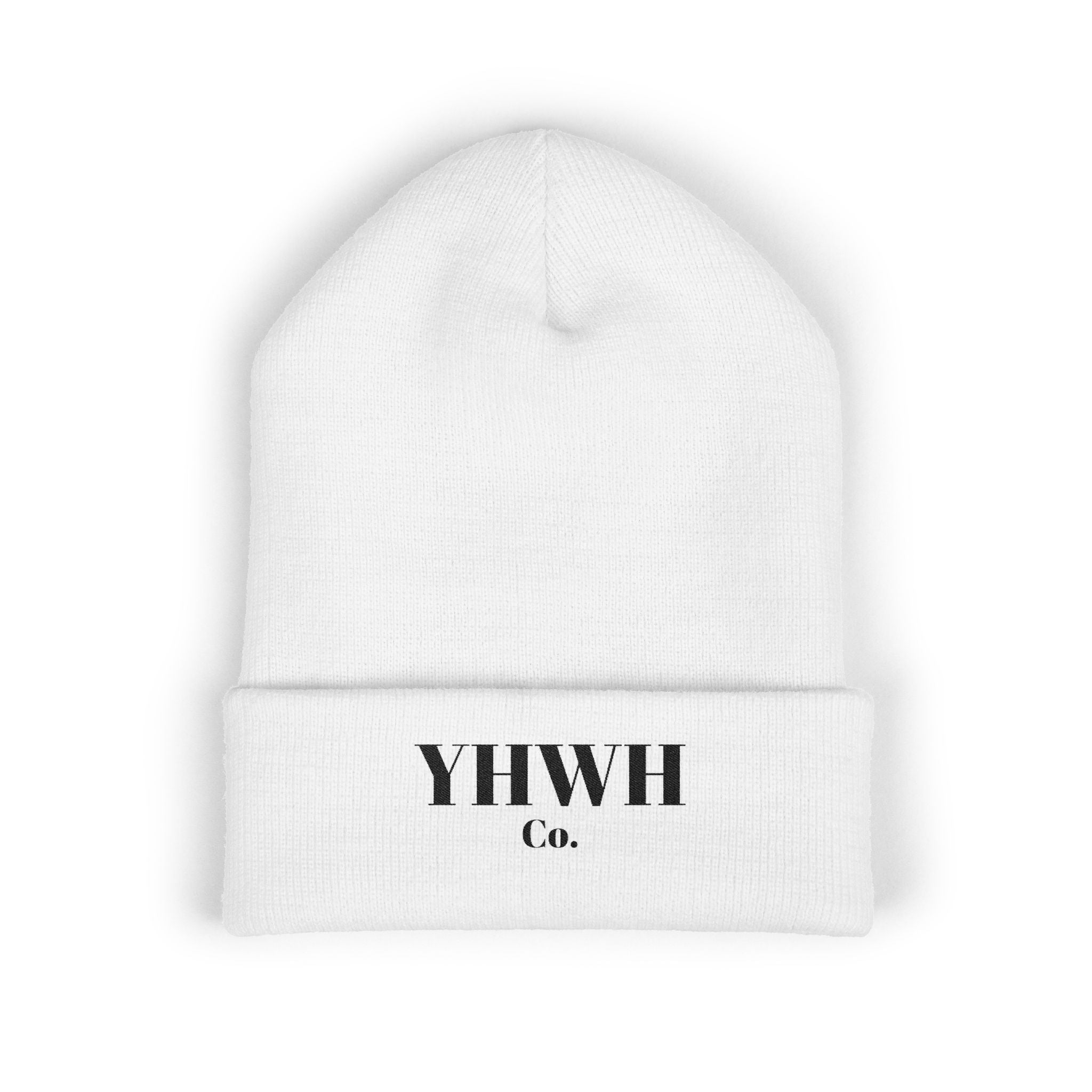 YHWH Co. Embroidered Cuffed Beanie — Minimal Faith Knit Hat